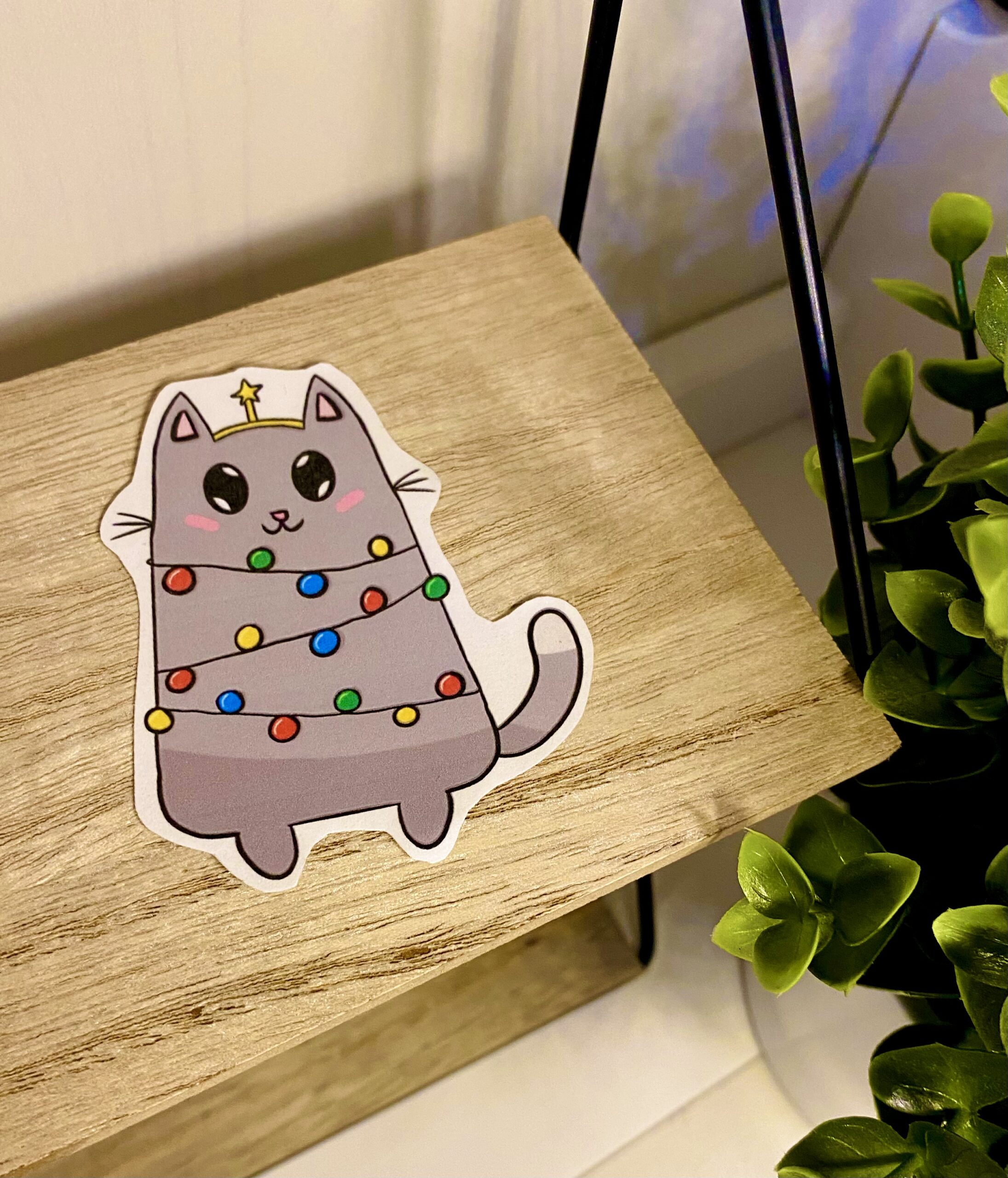 Christmas Cat Grey Sticker